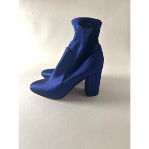 Aquazzura Cobalt Blue Stretch Sock Ankle Boots | Italian Designer Block Heel Boo
